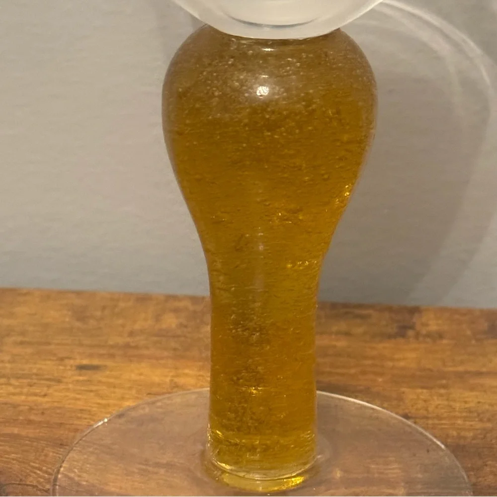 Vintage Amber Bubble‎ Stem Art Glass Wine Goblets Clear Bowl Set Of 2 Retro MCM